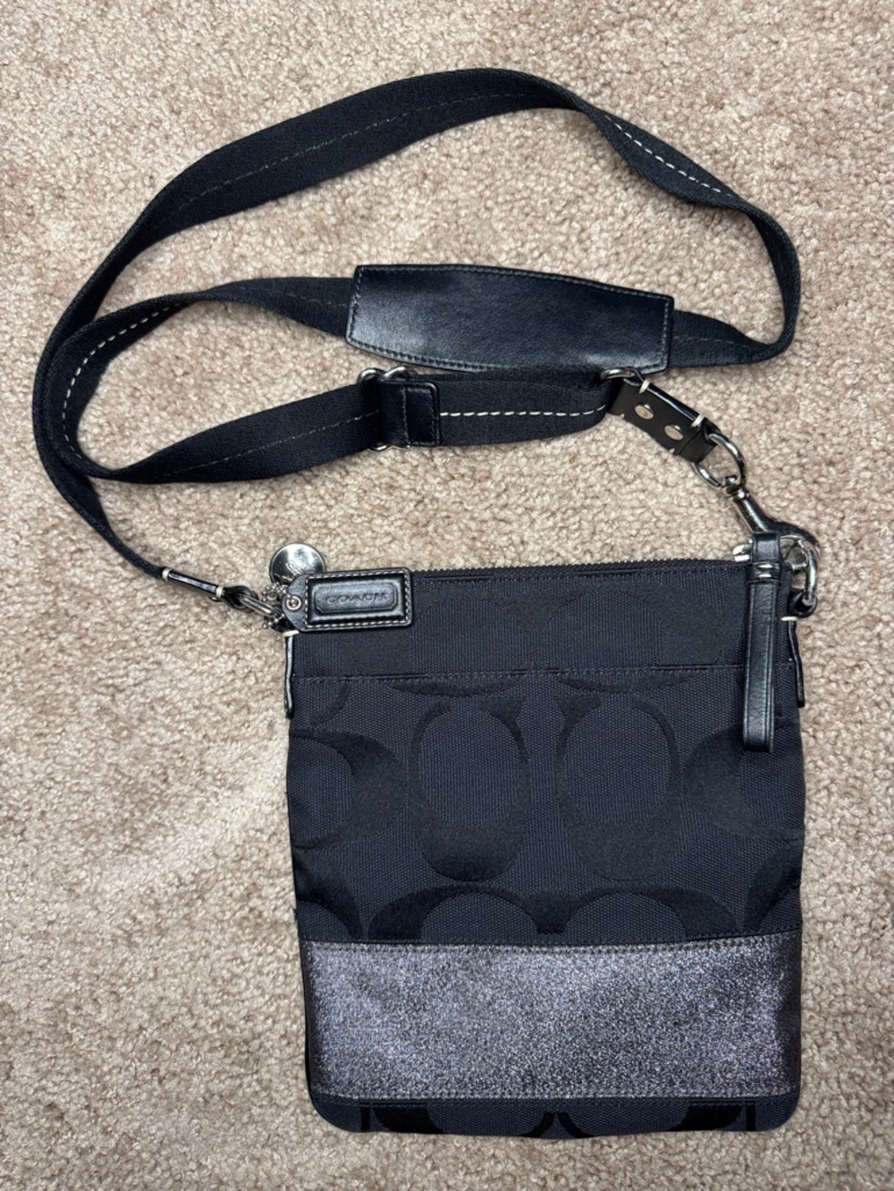 Coach Black Signature Crossbody with Shimmer Accent